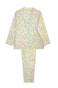 AQUA FLORAL FLANNEL PAJAMA SET - LA CERA