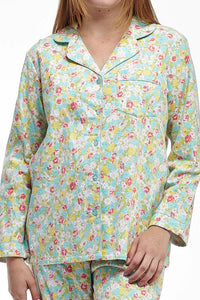 AQUA FLORAL FLANNEL PAJAMA SET - LA CERA
