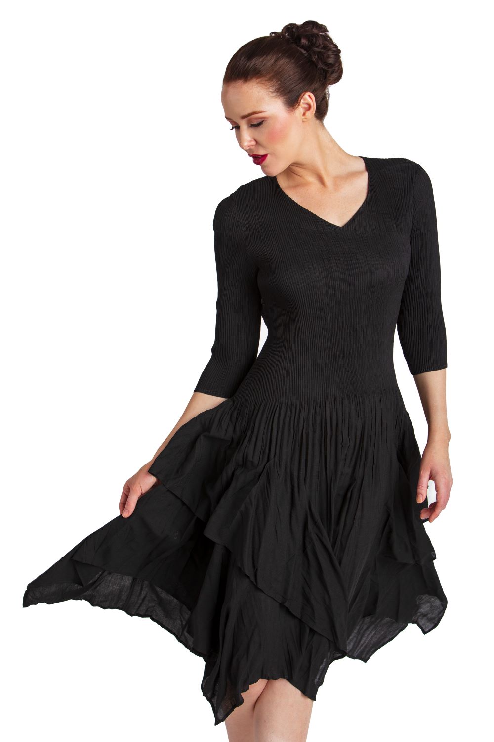 SIENA V-NECK HANKY DRESS-BLACK- JOURNEY