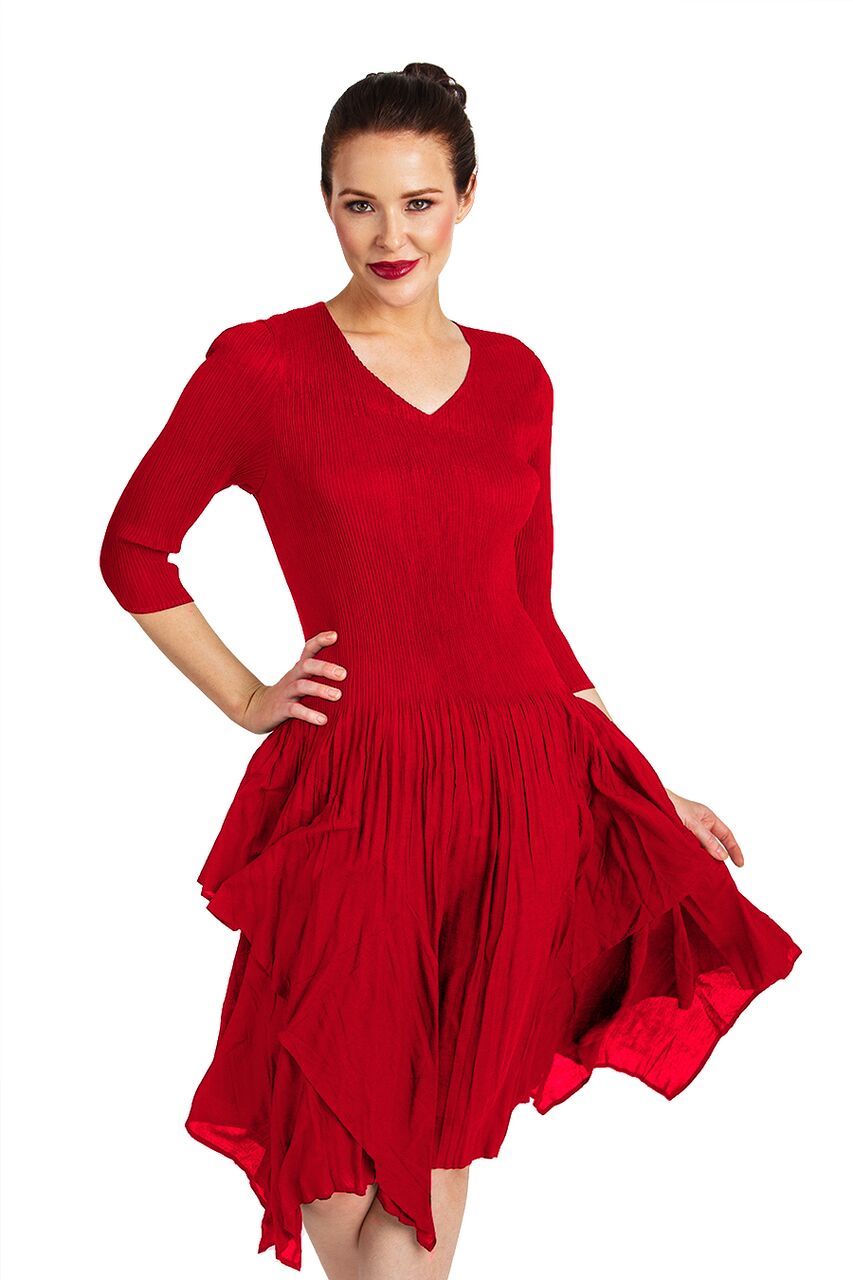 V-NECK HANKY DRESS-RED- JOURNEY