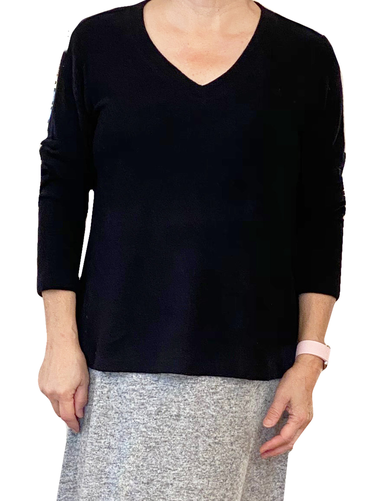 3/4 SLEEVE V-NECK COMFORT COLLECTION-BLACK- LA CERA