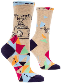 YOU CRAFTY BITCH WOMEN'S CREW SOCKS - BLUE Q
