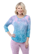 TURQUOISE PALM ROUND NECK TOP-CARINE APPAREL