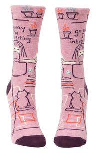 GO AWAY I'M INTROVERTING WOMEN'S CREW SOCKS - BLUE Q