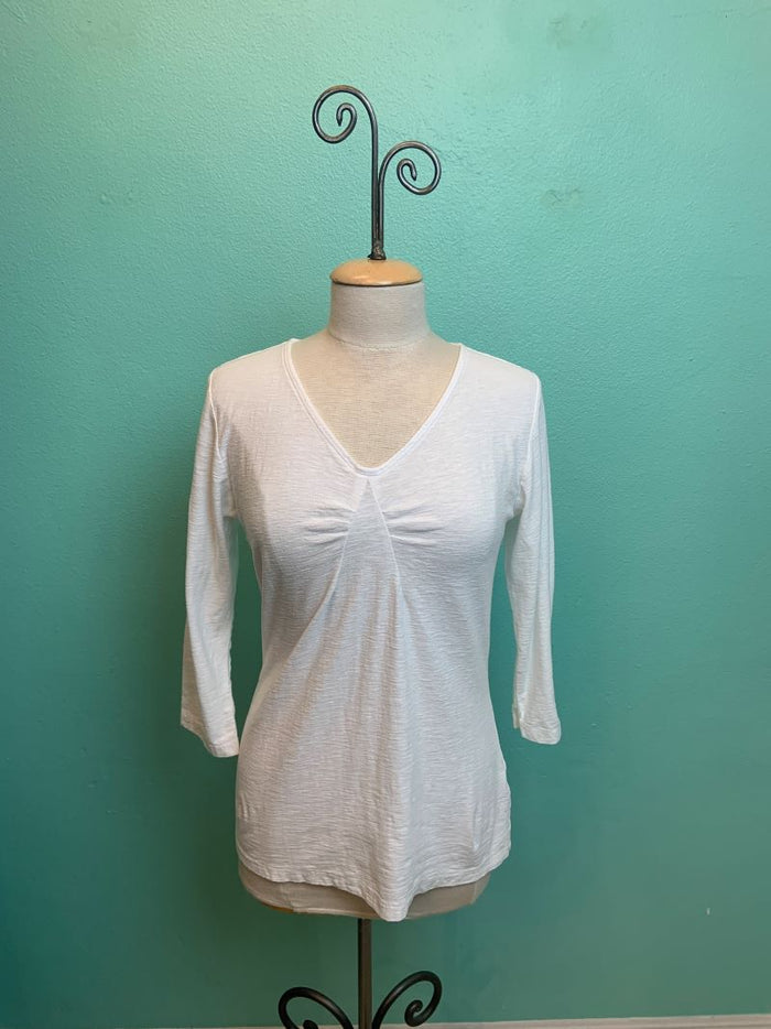 3/4 SLEEVE TUCK FRONT TEE-WHITE-CUT LOOSE