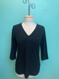 3/4 SLEEVE TUCK FRONT TEE-BLACK-CUT LOOSE