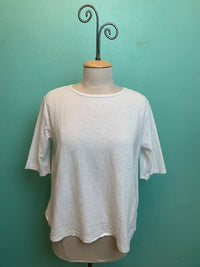 ELBOW SLEEVE BOXY TEE-WHITE-CUT LOOSE