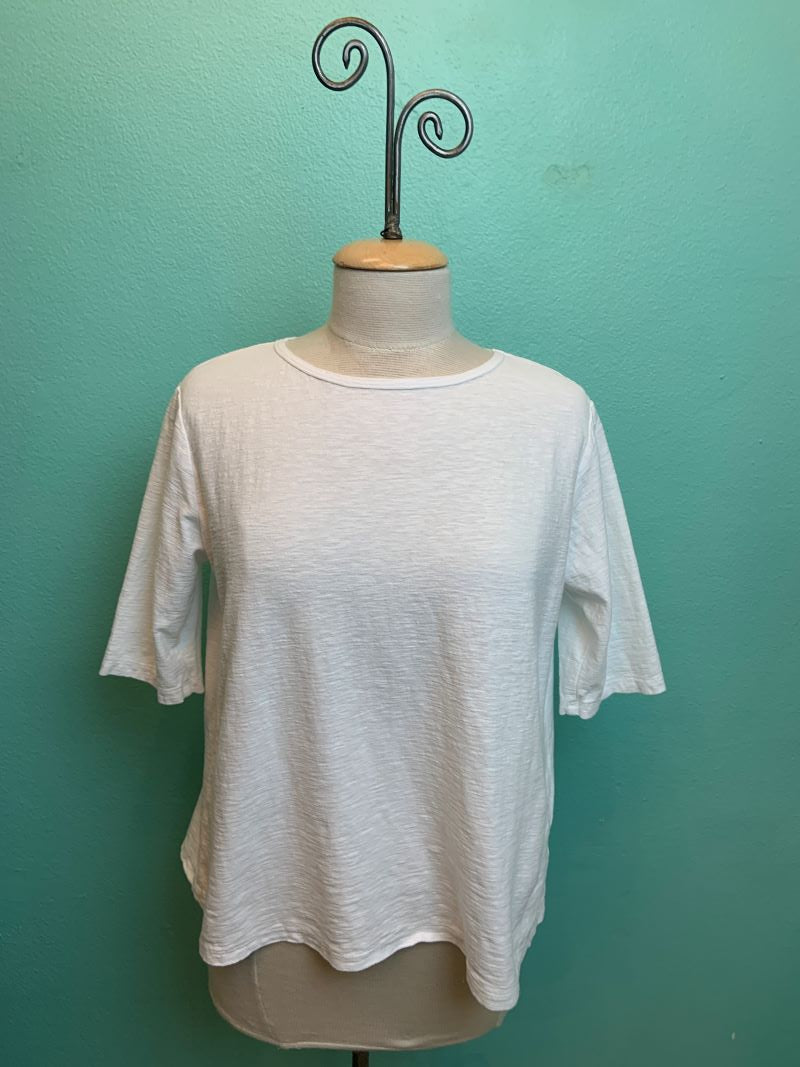 ELBOW SLEEVE BOXY TEE-WHITE-CUT LOOSE