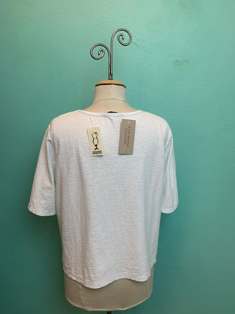 ELBOW SLEEVE BOXY TEE-WHITE-CUT LOOSE