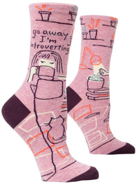 GO AWAY I'M INTROVERTING WOMEN'S CREW SOCKS - BLUE Q
