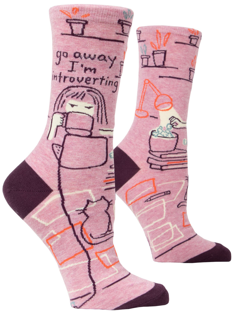 GO AWAY I'M INTROVERTING WOMEN'S CREW SOCKS - BLUE Q