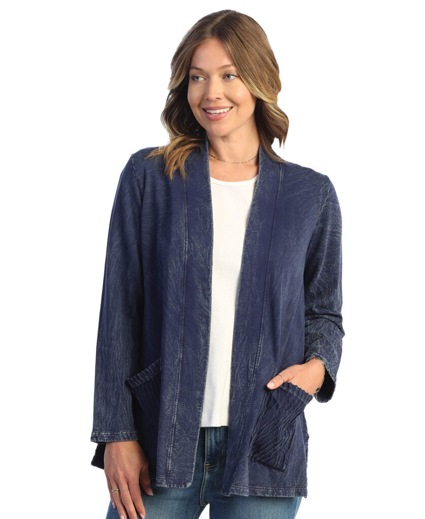 COTTON FLEECE KIMONO STYLE JACKET-DENIM-JESS AND JANE