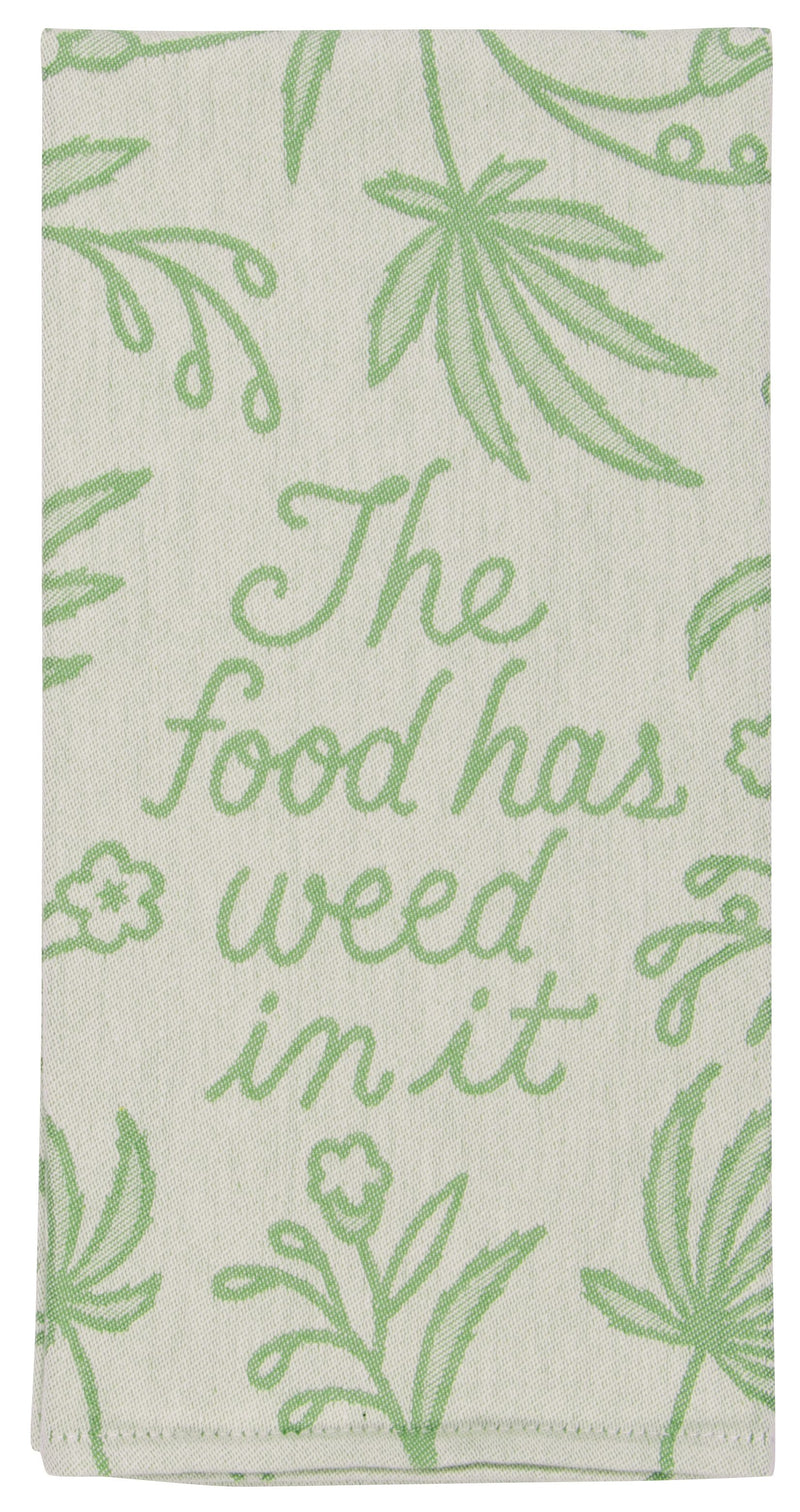FOOD HAS WEED IN IT WOVEN DISH TOWEL - BLUE Q