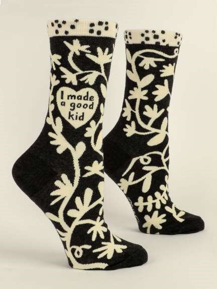 I MADE A GOOD KID WOMEN'S CREW SOCKS - BLUE Q