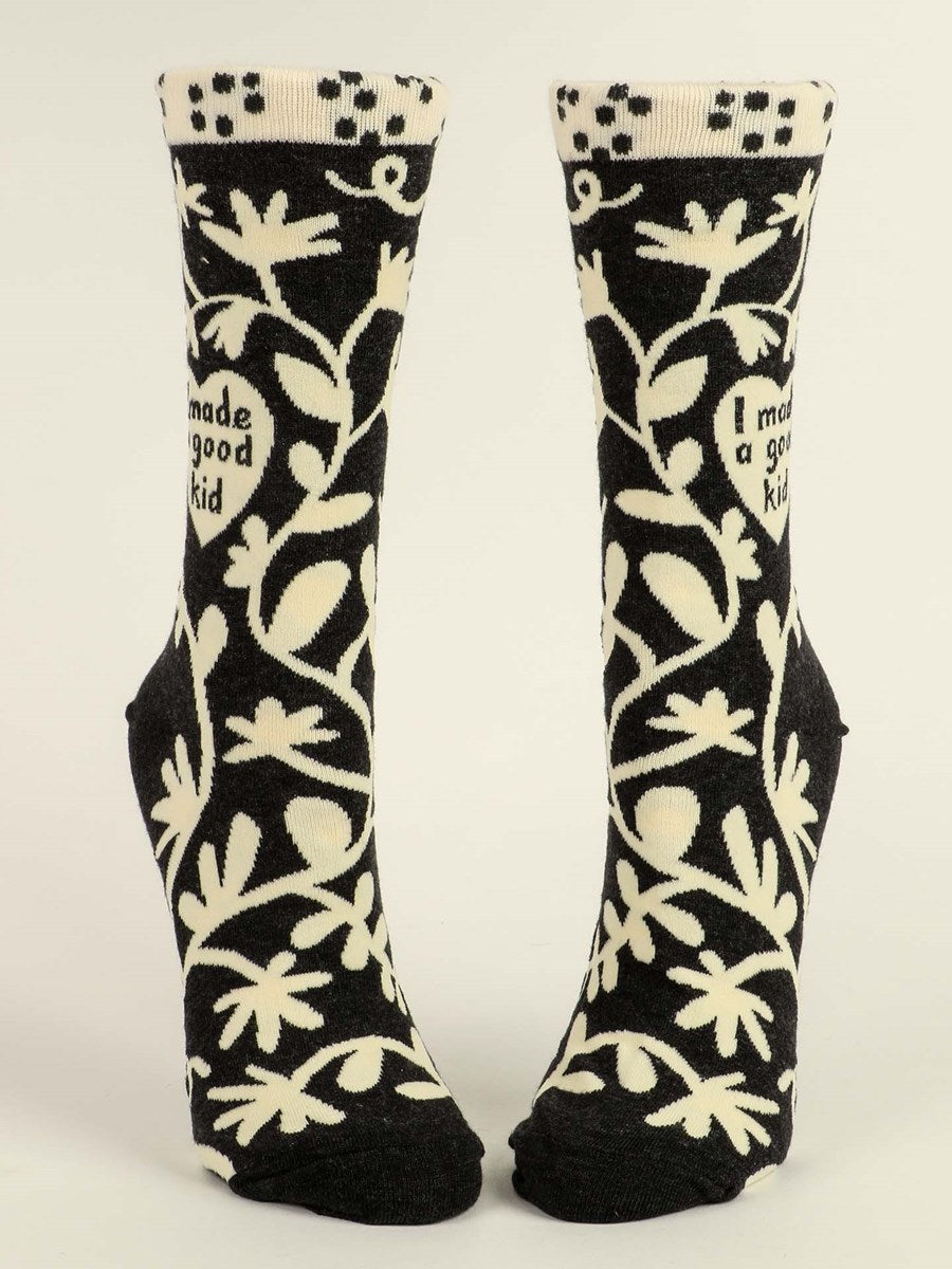I MADE A GOOD KID WOMEN'S CREW SOCKS - BLUE Q