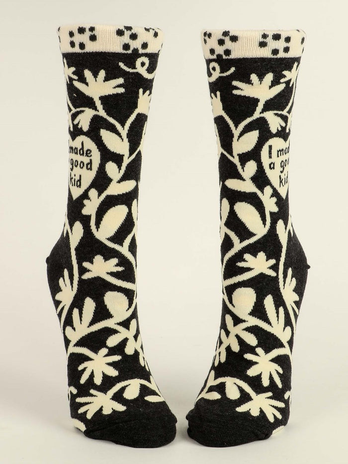 I MADE A GOOD KID WOMEN'S CREW SOCKS - BLUE Q