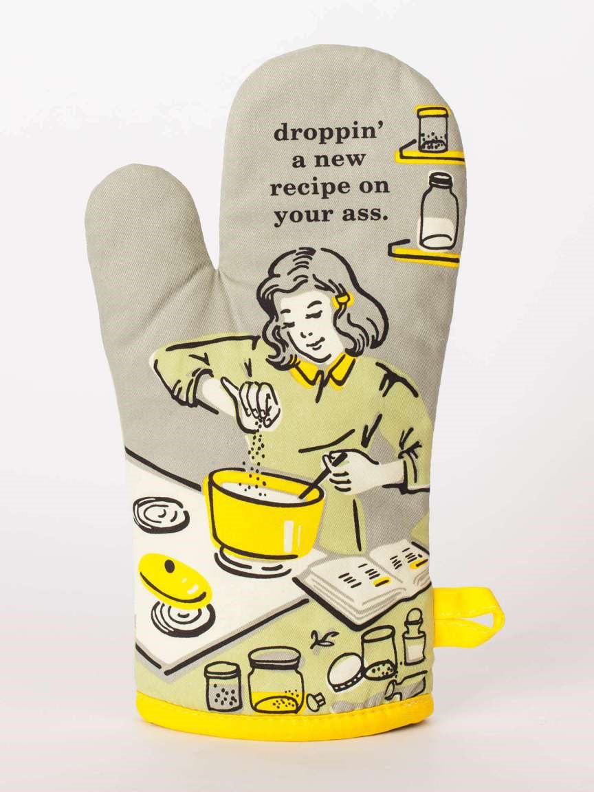 DROPPIN' A RECIPE OVEN MITT - BLUE Q