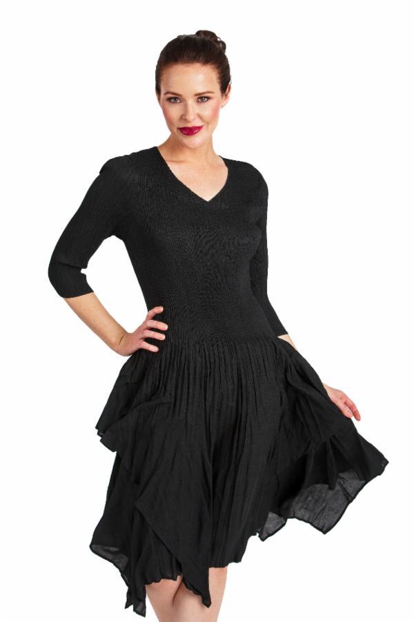 SIENA V-NECK HANKY DRESS-BLACK- JOURNEY